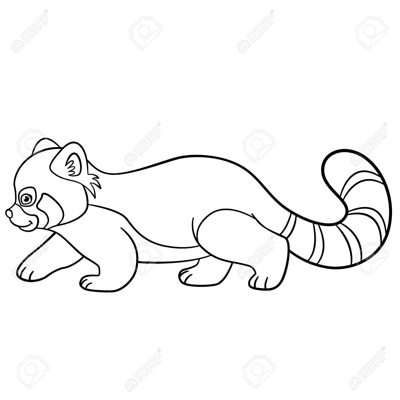 Coloring pages little cute red panda walks and smiles royalty free svg cliparts vectors and stock illustration image