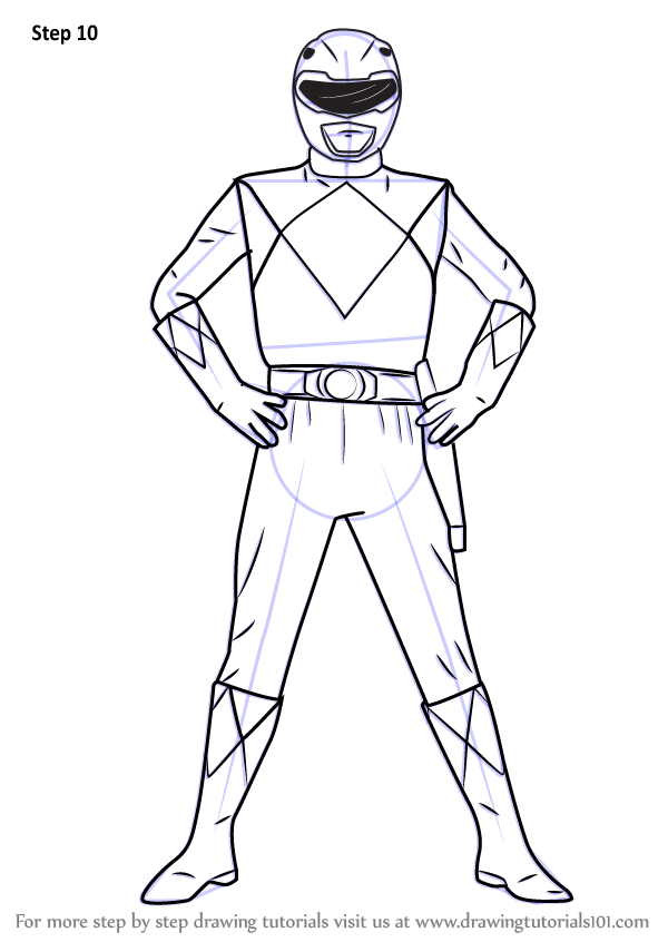 How to draw red ranger from power rangers power rangers step by step