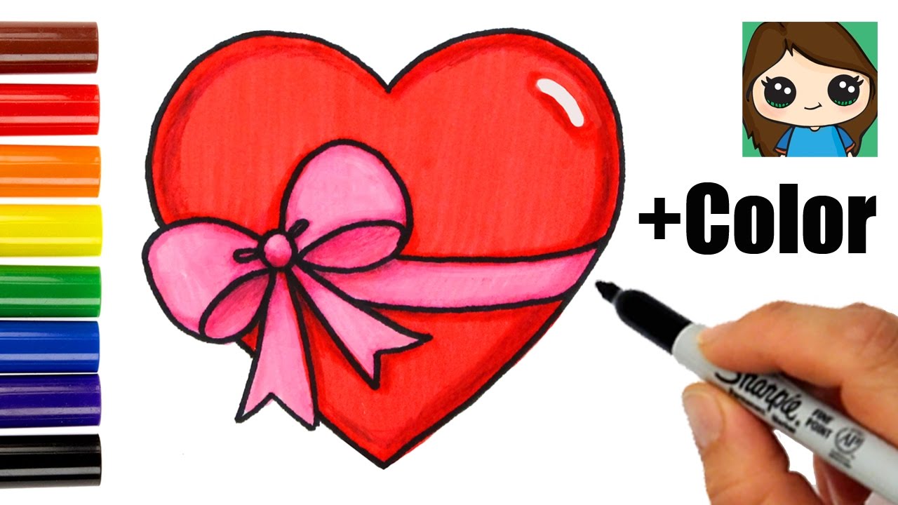 How to draw a heart with a bow ribbon eoji easy