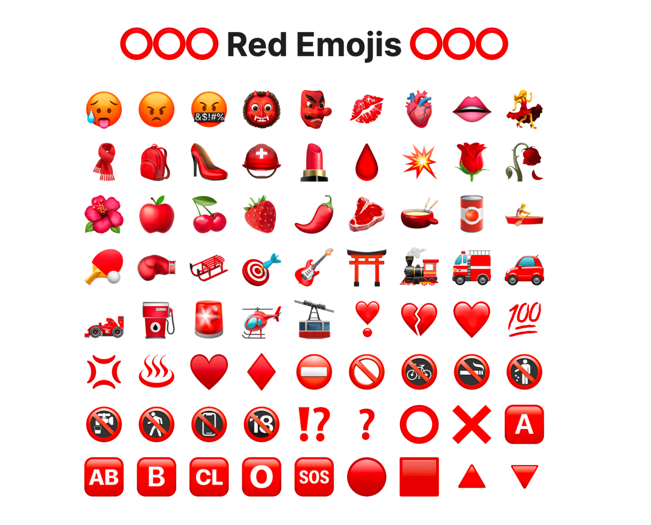 Red emojis meanings explained copy paste