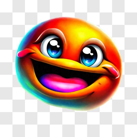 Download cheerful yellow emoji with blue eyes and red mouth png online