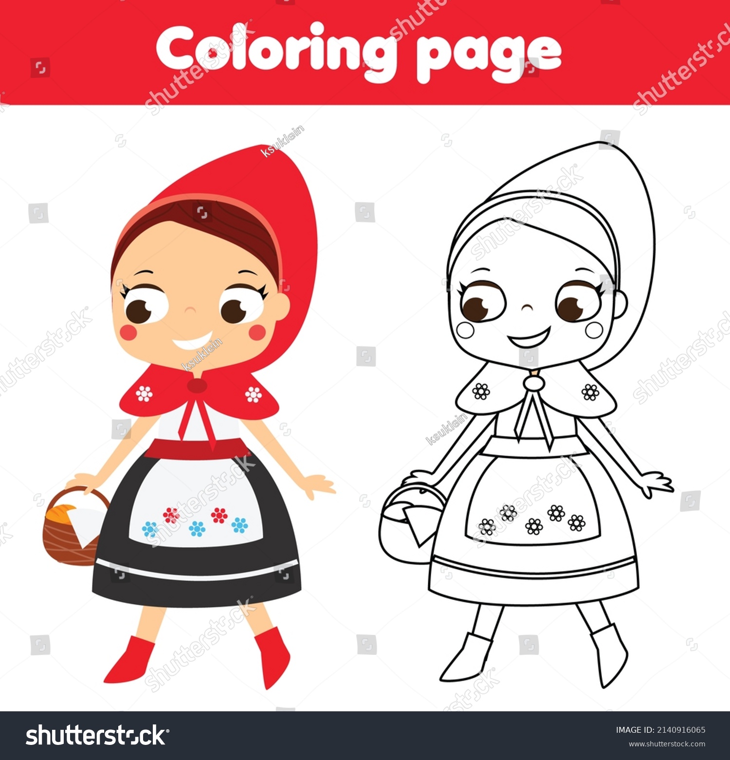 Coloring page cartoon red riding hood stock illustration