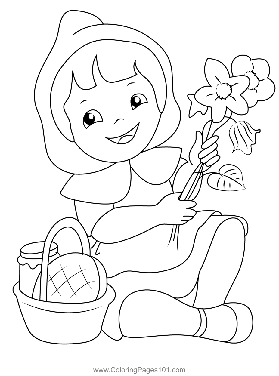 Beautifull red riding coloring page for kids