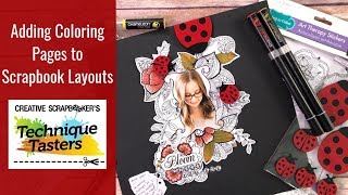 Add coloring pages to scrapbook layouts