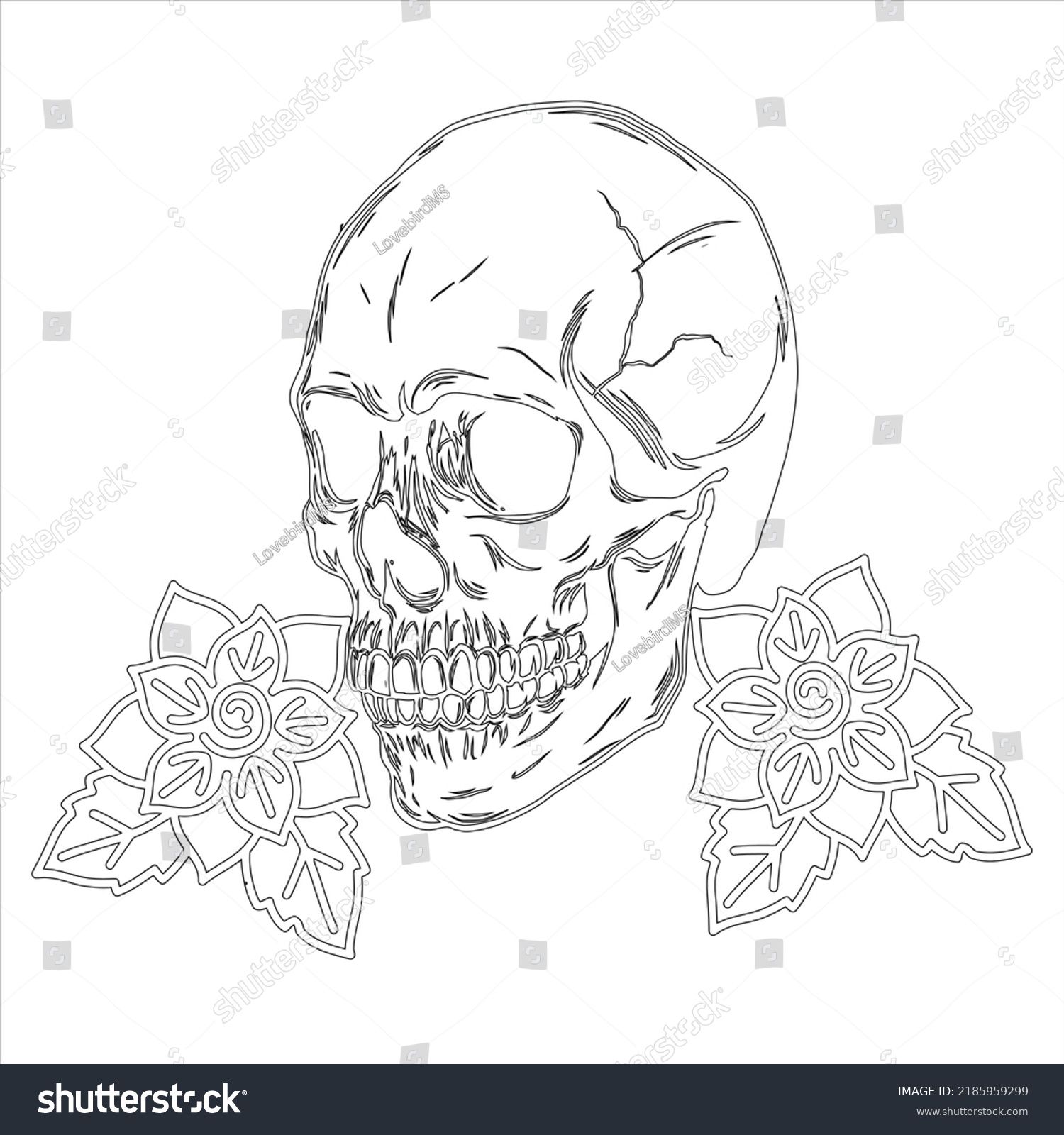 Sugar skull wreath red roses coloring stock vector royalty free