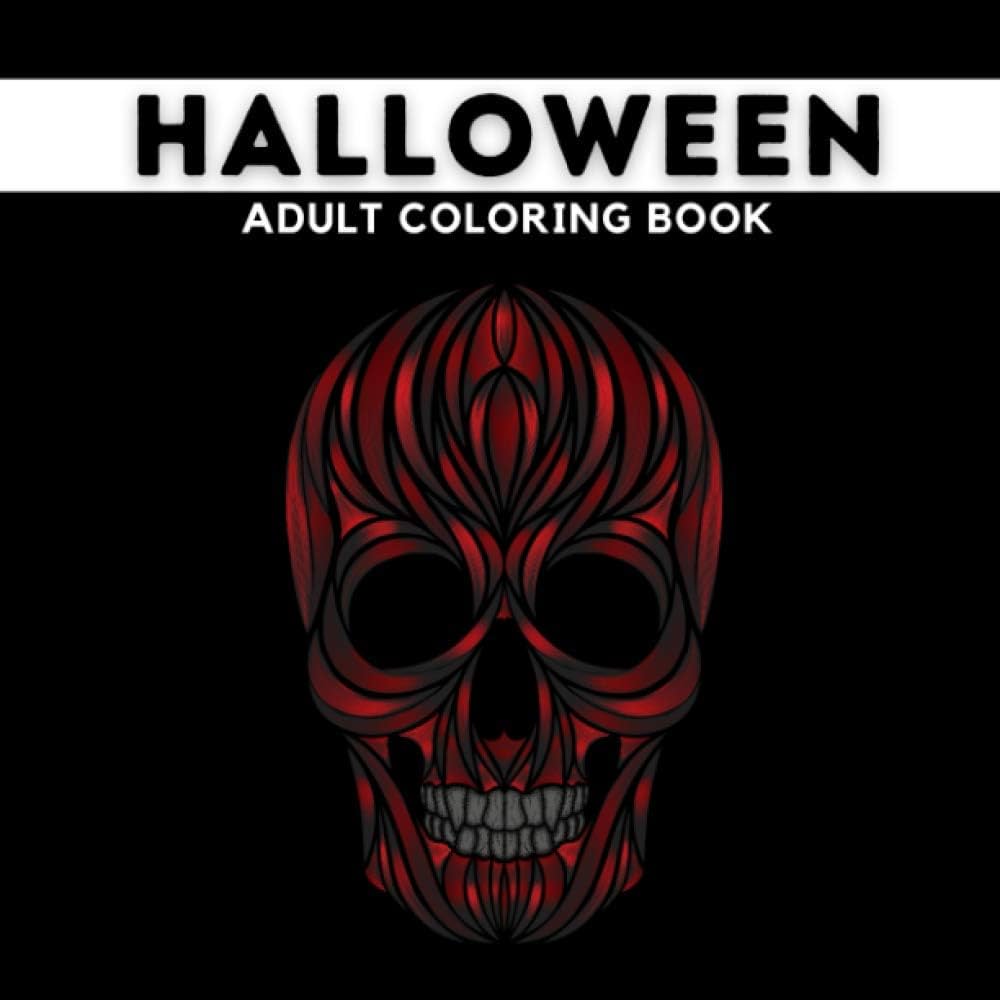 Halloween adult coloring book relaxing stress relieving coloring pages red skull halloween coloring books creative modern books