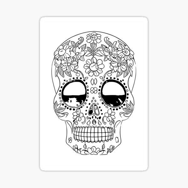 Calavera skull with flowers coloring pages on white background sticker for sale by patterntrends