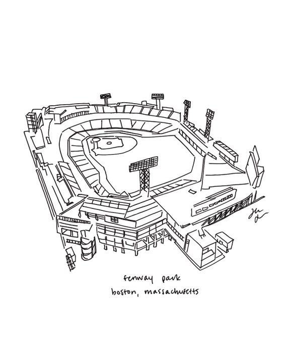 Fenway park boston ma art red sox fan art red sox baseball art boston stadium drawing red sox gift for dad fenway sports art sox fan