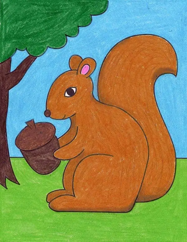 Easy how to draw a squirrel tutorial and squirrel coloring page