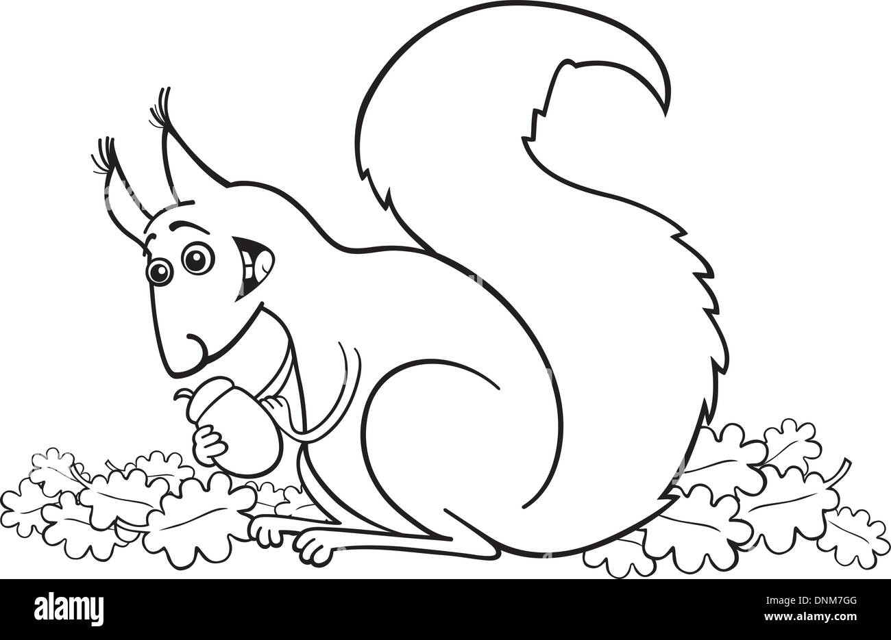 Illustration of funny red squirrel with nut for coloring book stock vector image art