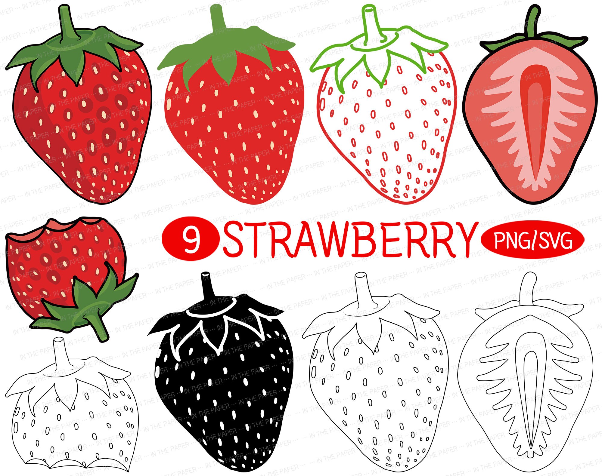 Strawberry svg strawberry png clipart fruit slice silhouette coloring page cricut food summer cute kawaii bundle