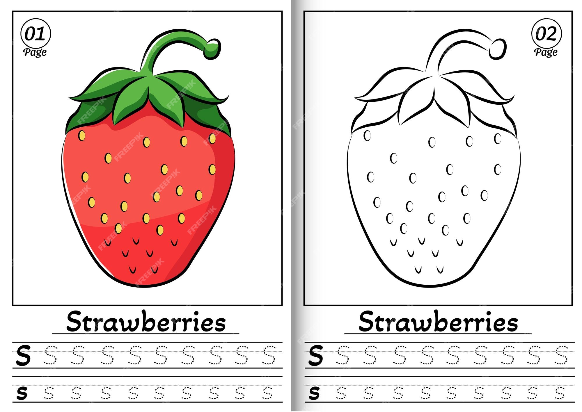 Premium vector strawberry alphabet abc coloring page s tracing all letters of english alphabet