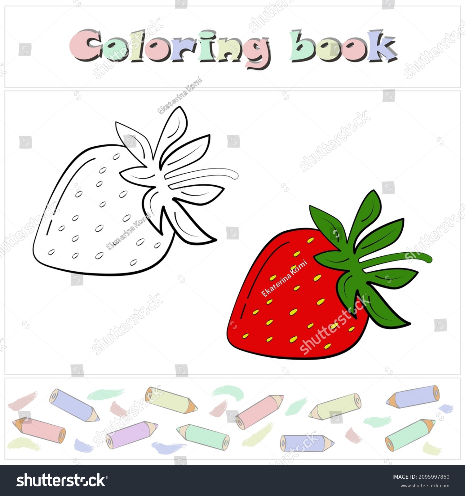 Strawberry page coloring book colorful fruit stock vector royalty free