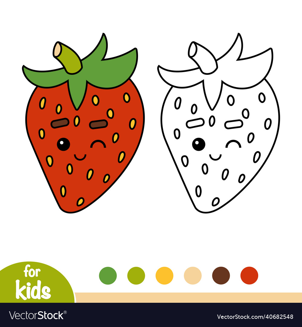 Coloring book strawberry with a cute face vector image