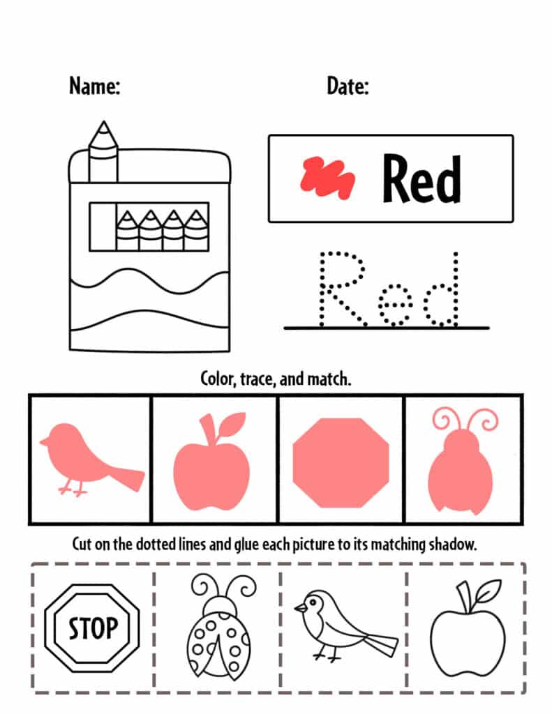 Red color activities and worksheets for preschool â the hollydog blog