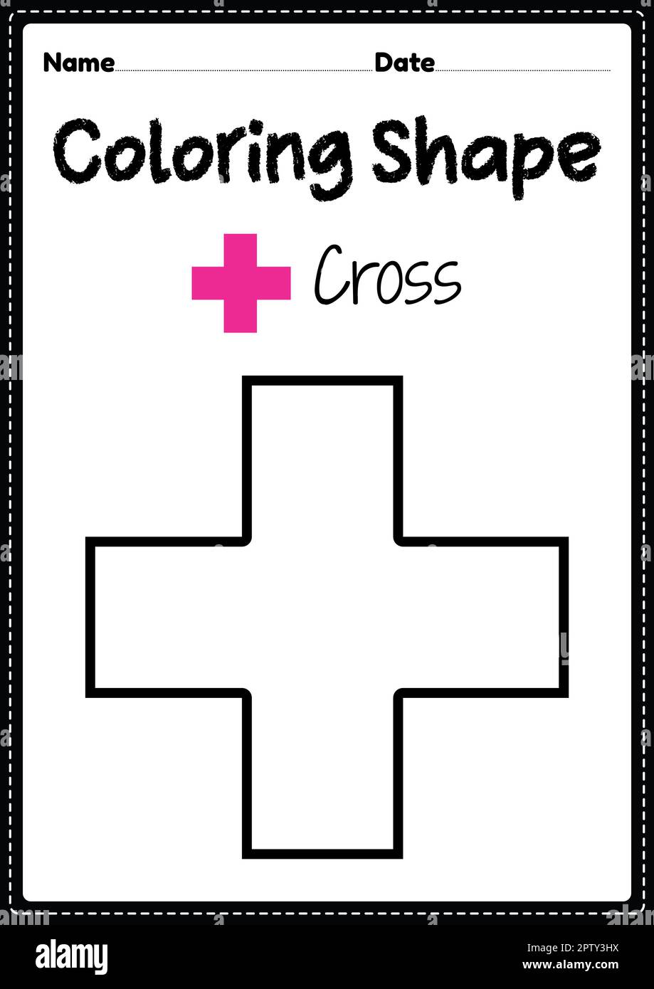 Cross coloring page for preschool kindergarten montessori kids to practice visual art drawing and coloring activities to develop creativity focus stock photo