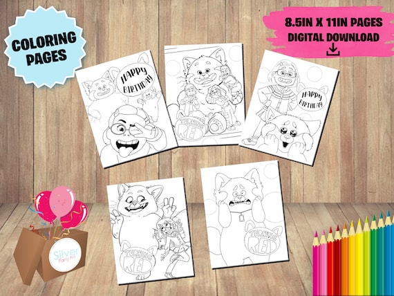 Pack turning red for coloring pages instant download turning red movie black and white drawings for babys