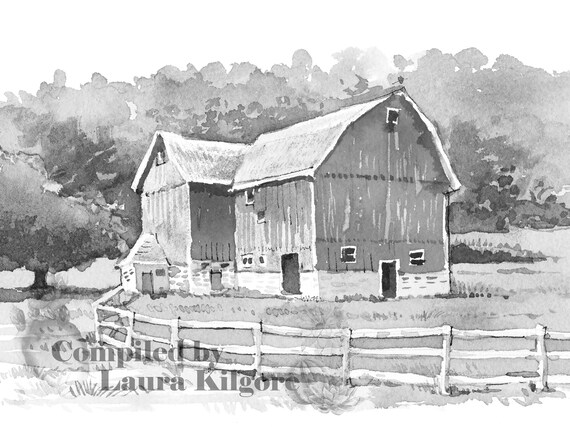 Red barn single coloring page in greyscale from the book painted escapes in high resolution x instant download printable pdf