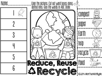 Reduce reuse recycle abc order cut and paste printable