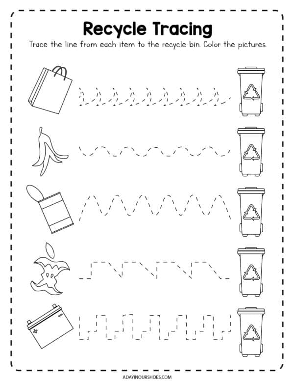 Recycling worksheets for kids pdf printable