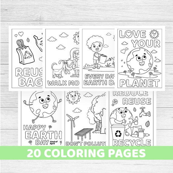 Earth day coloring pages printable instant download kids activity sheets