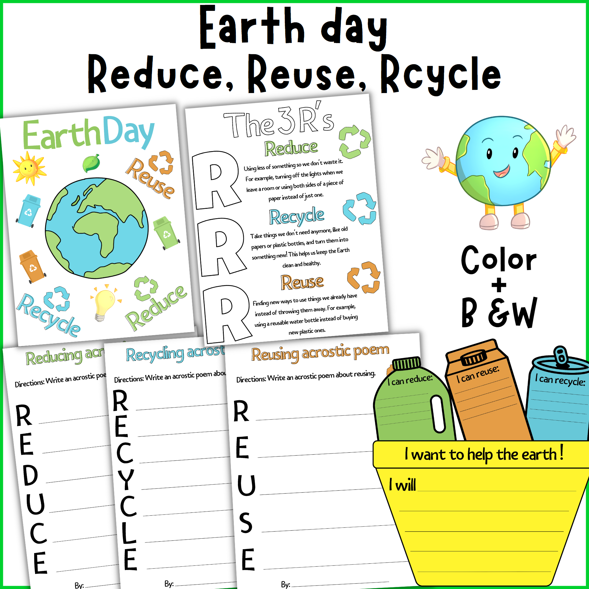 Reduce reuse recycle study posters craftivity acrostic poemsearth day made by teachers
