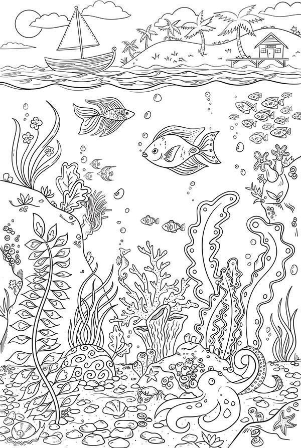 The reef coloring wall decal ocean coloring pag colouring wall adult coloring pag