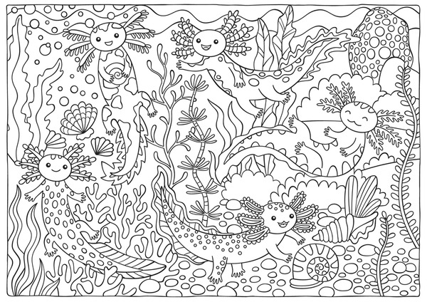 Hundred cute axolotl coloring page royalty
