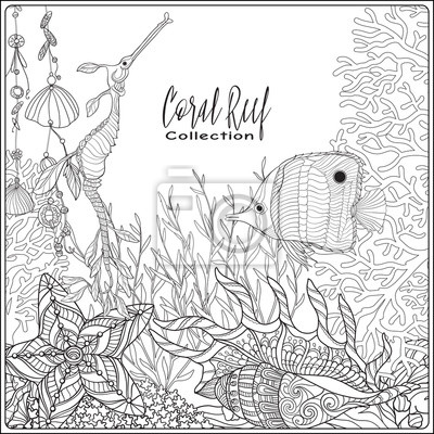 Coral reef collection anti stress coloring book for adult and â wall stickers tour tourism seahorse colouring