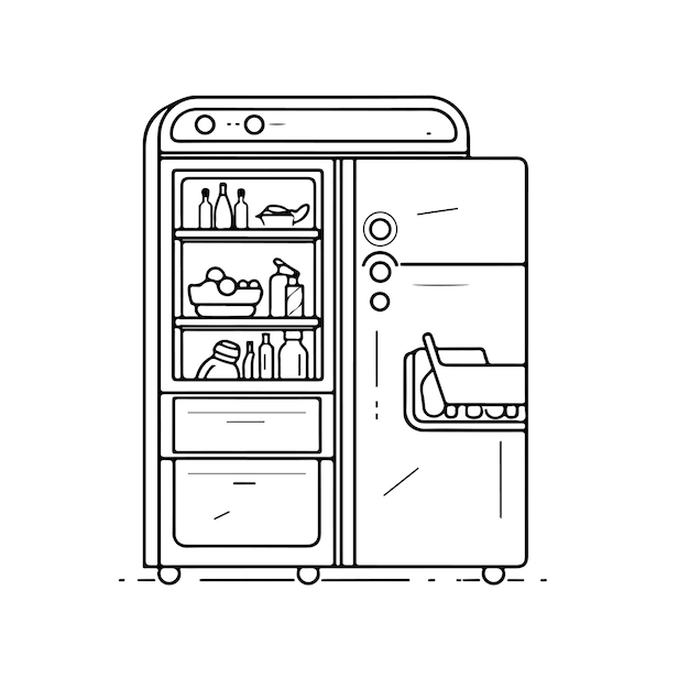 Premium vector sketch hand drawn single line art coloring page refrigerator