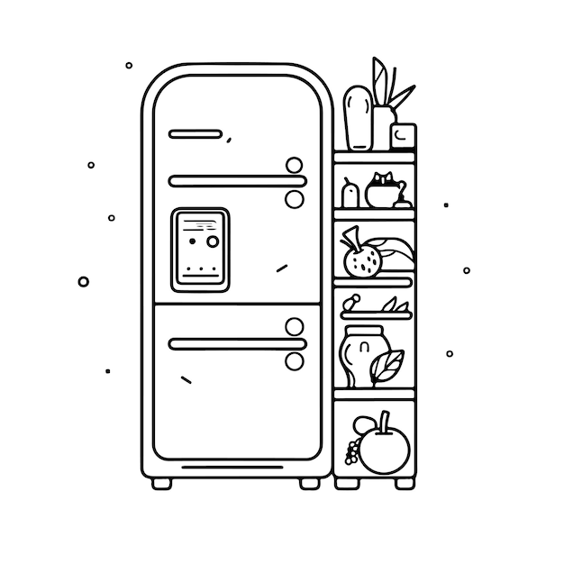 Premium vector sketch hand drawn single line art coloring page refrigerator