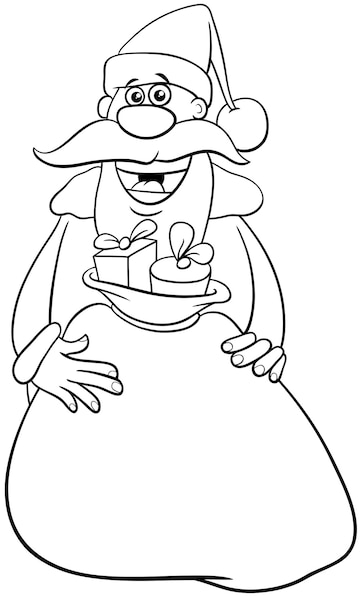 Dibujo de papa noel con saco de regalos de navidad para colorear pintar e imprimir vector premium