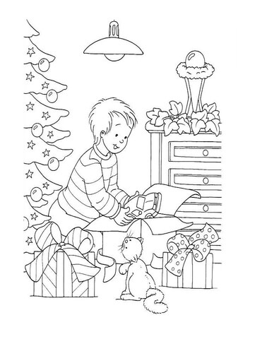 Dibujo de nião abriendo regalos de navidad para colorear dibujos para colorear imprimir gratis