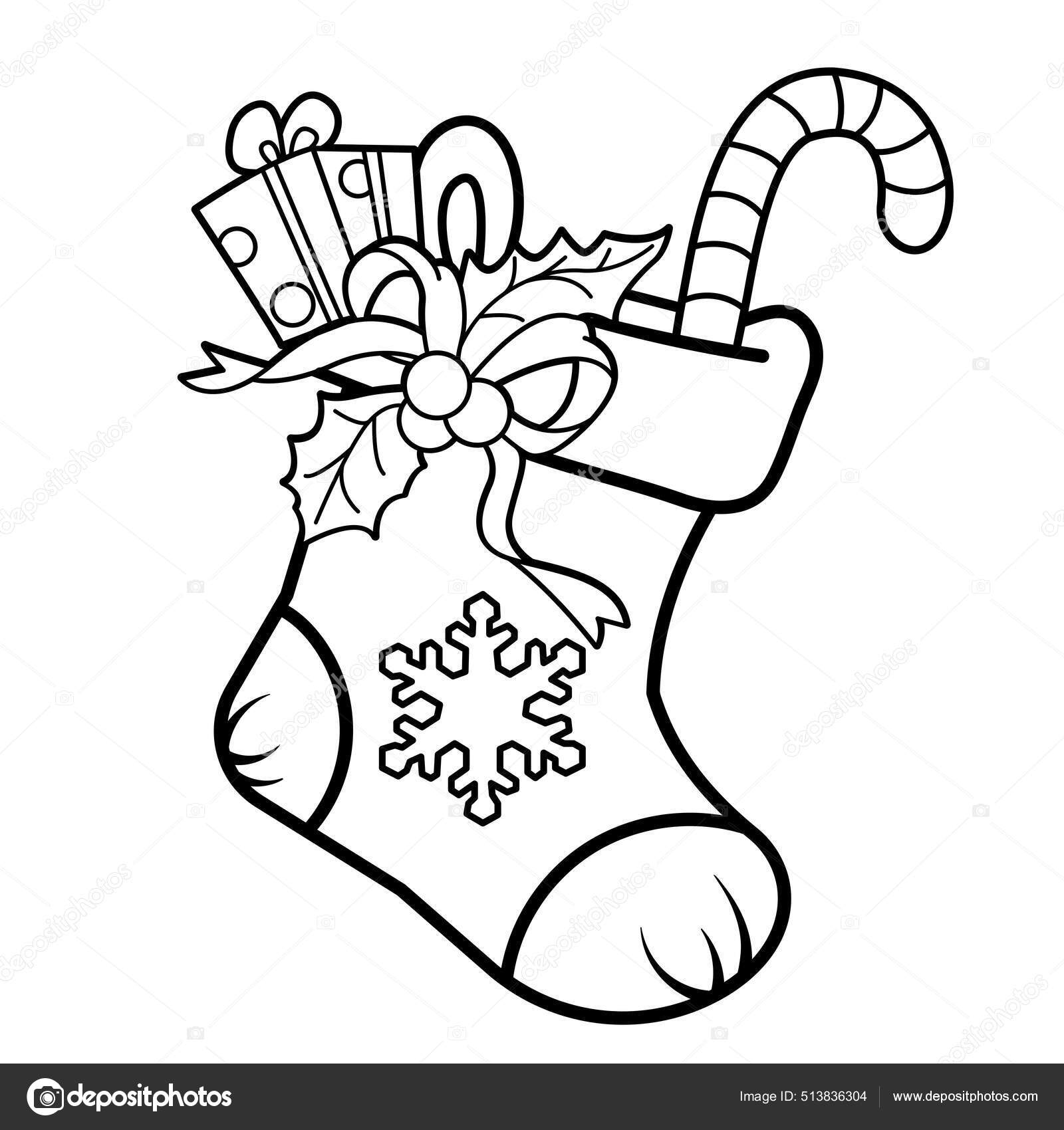 Pãgina para colorear esquema bota navidad dibujos animados calcetãn con vector de stock por oleon