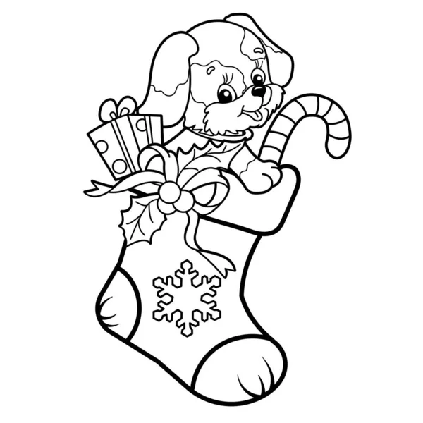 Pãgina para colorear esquema del ãrbol de navidad con adornos y regalos con cachorro el aão del perro navidad aão nuevo libro para colorear para niãos vector de stock por oleon