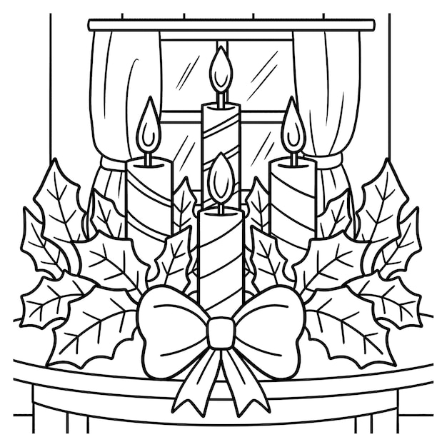 Pãgina para colorear de velas navideãas para niãos vector premium
