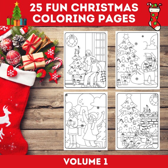 Paquete de divertidas pãginas para colorear navideãas vol papã noel sra claus navidad para niãos imprimible libro para colorear de navidad para niãos descarga instantãnea