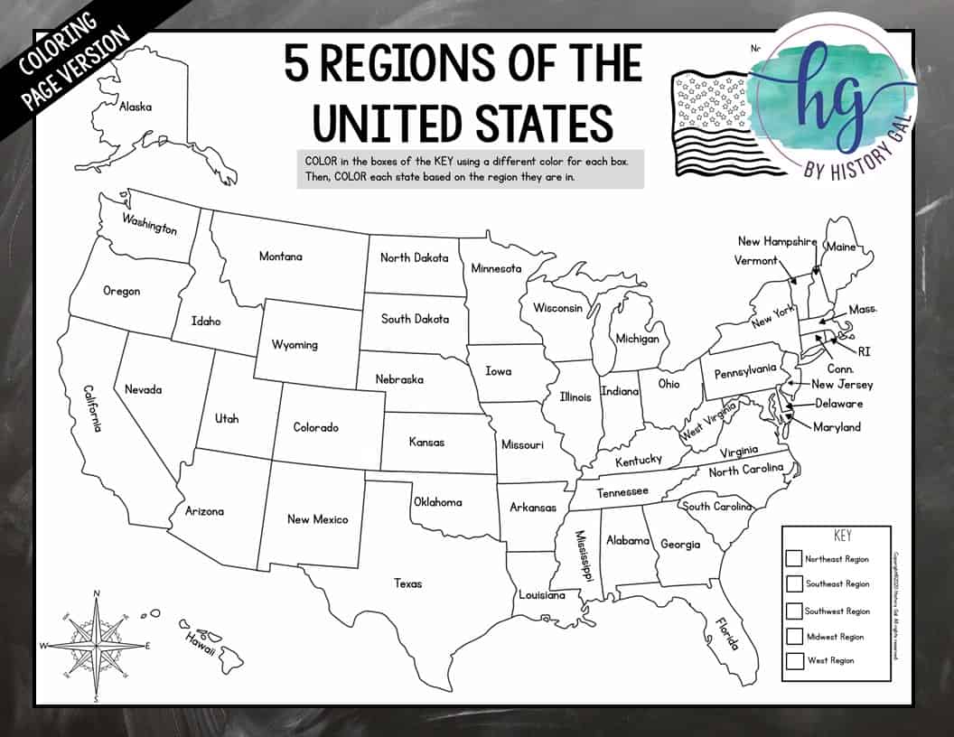 Regions of the united states map activity print and digital