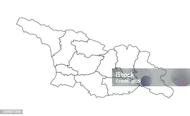 Georgia map black and white detailed outline with regions of the country stock illustration
