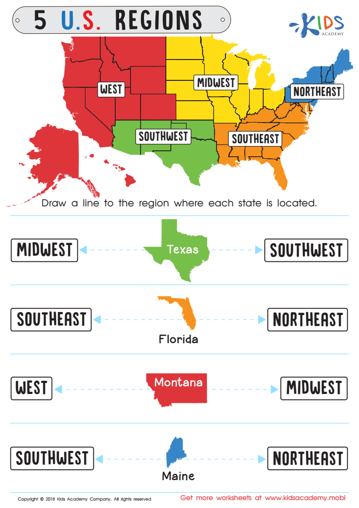 Us regions worksheet free printable pdf for kids