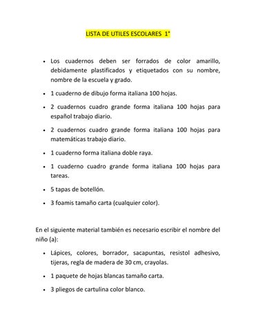 Lista de utiles escolares by dianayadira