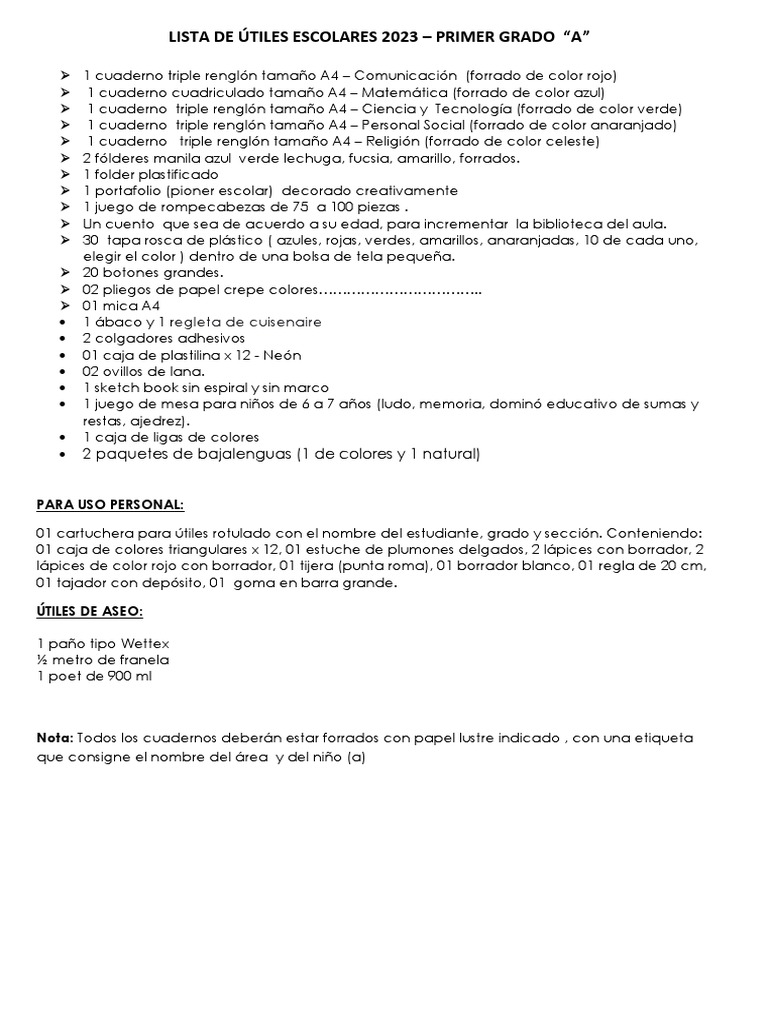 Lista de ãtiles escolares pdf