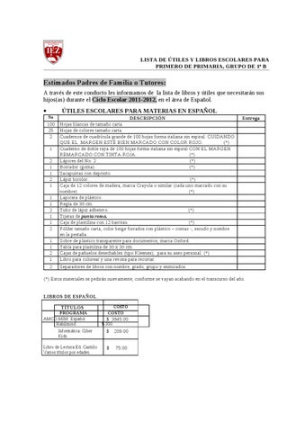 Primaria lista de ãºtiles espaãol b by servicios integrales publicidad y mercadotecnia