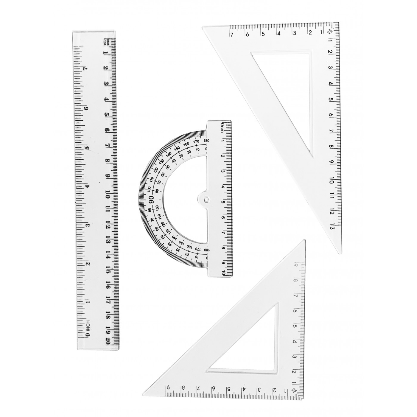 Set of plastic rulers transparent