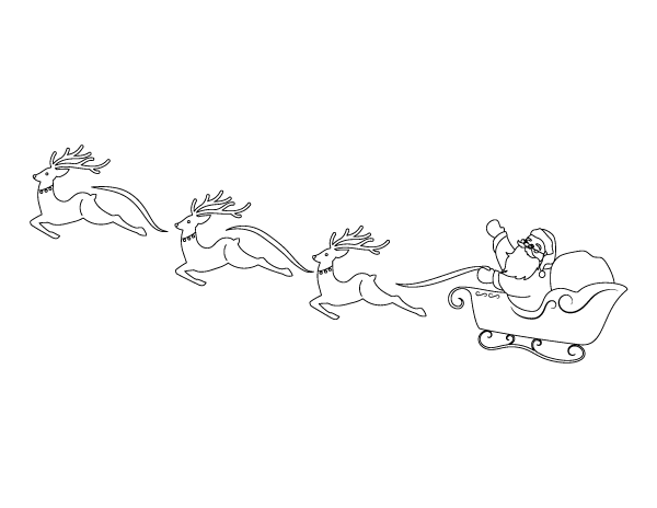 Printable santa claus and reindeer flying coloring page