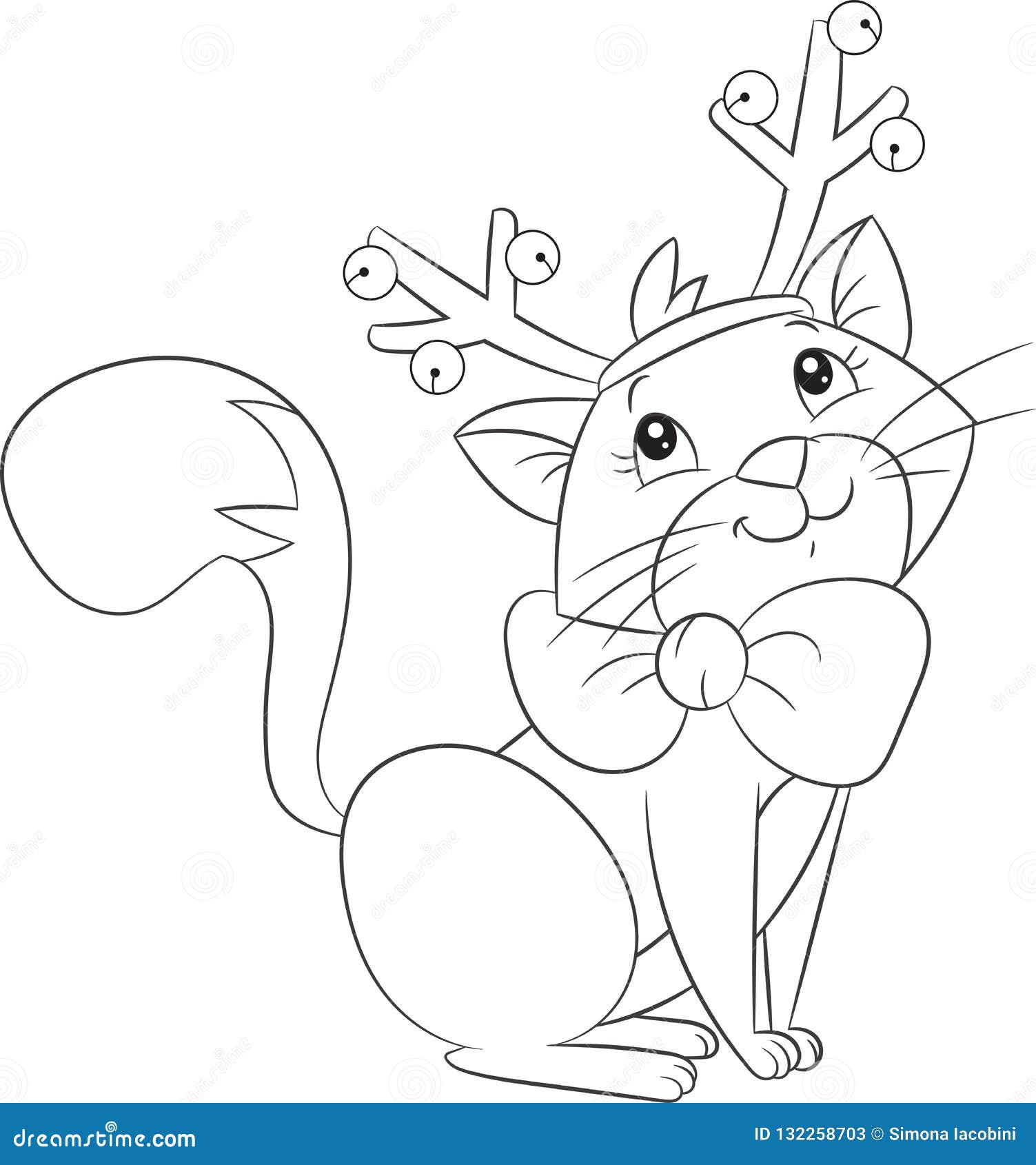 Cute little christmas cat with reindeer antlers for childrens coloring book stock vector