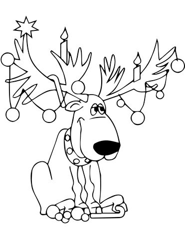 Festive christmas lights on reindeer antlers coloring page