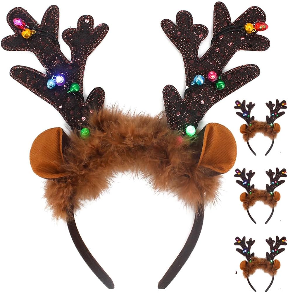 Pcs led light up christmas reindeer antlers headbands color changing lights in antlers with onoff switch christmas holiday new years party favor supplies for girls women kids adults toys