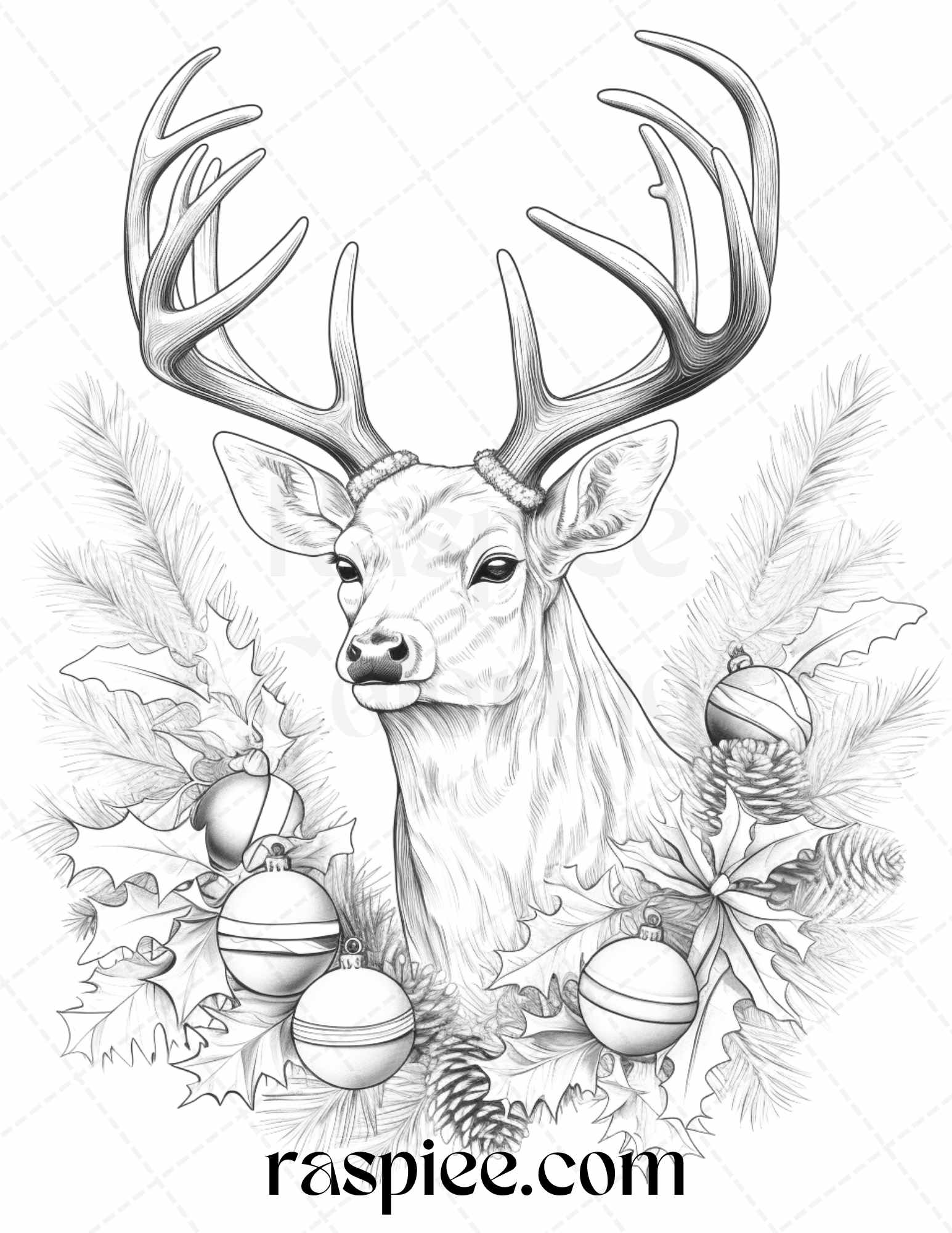 Christmas animals grayscale coloring pages printable for adults pd â coloring