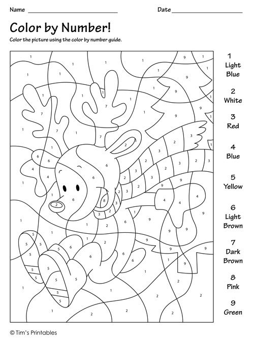 Color by number printable â the reindeer â tims printables